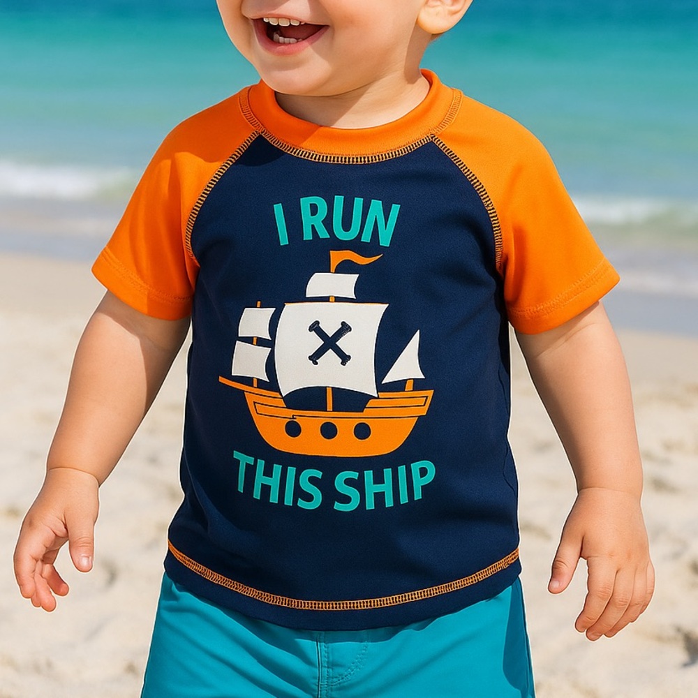 Simple Joys by Carter’s rash guard 18M navy orange ship tee UPF swim top kids